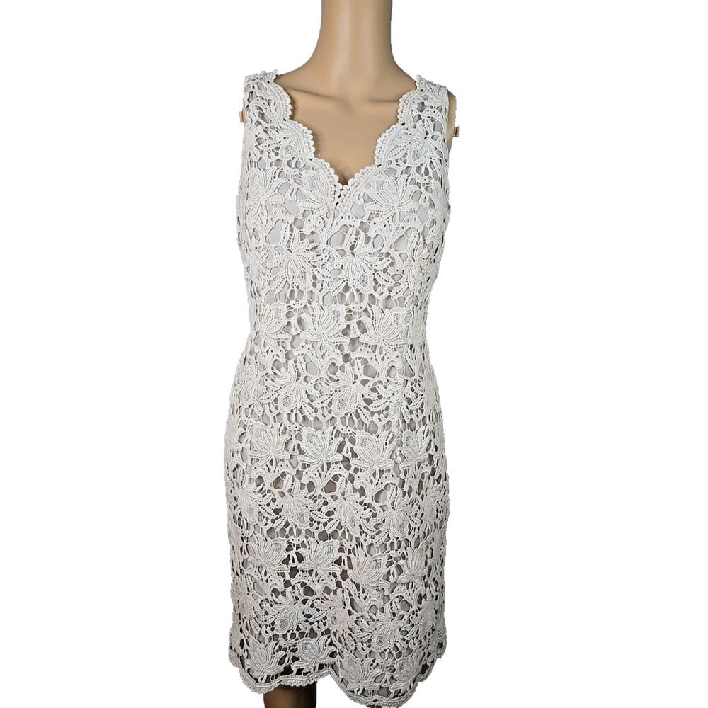 Ann Taylor Women's Ivory Lace Overlay Sleeveless Sheath Dress Size 6